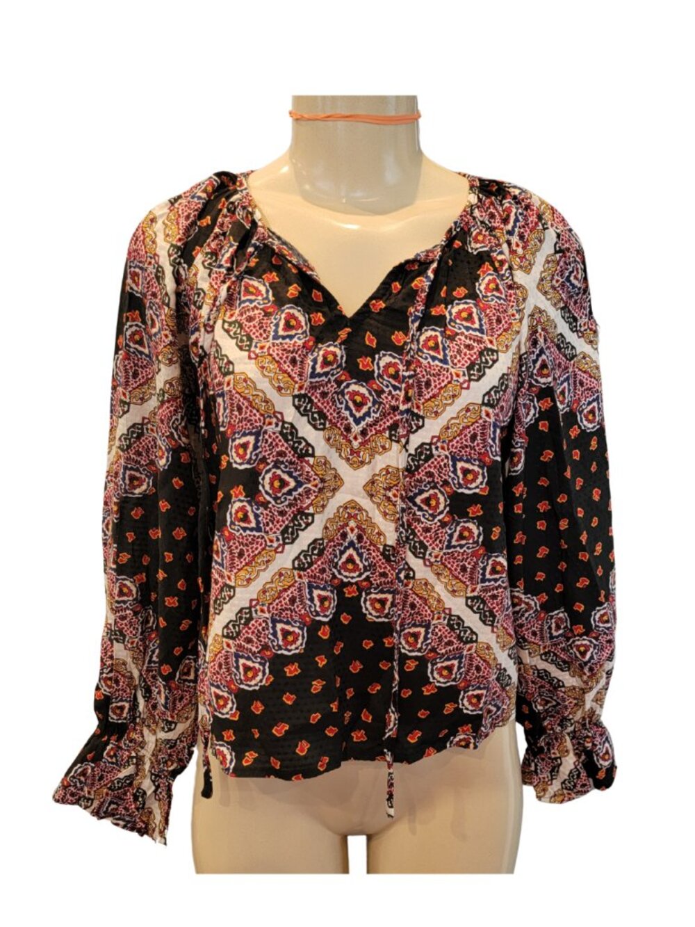 Honey by Pantaloons Balloon Sleeve Peasant Blouse in Handkerchief Print